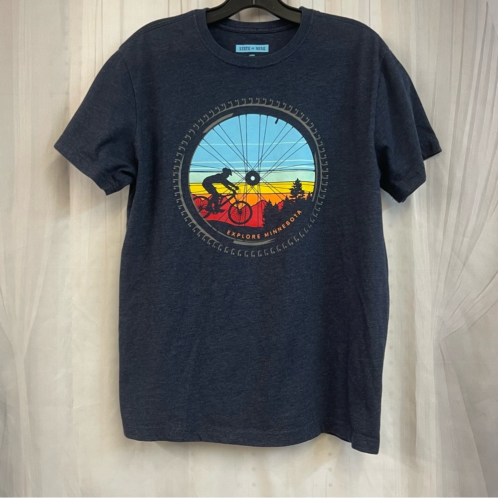 State of Mind Blue Short Sleeve Tee with Scenic Graphic